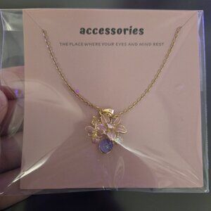 Pink flowers and purple orb necklace